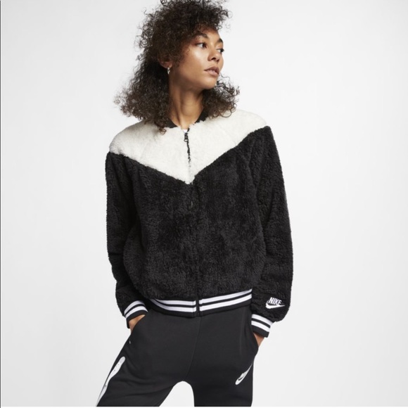 Nike Jackets \u0026 Coats | Nike Sportswear Women's Sherpa Bomber Jacket | Color: Black/White | Size: S | Ashn4fashion's Closet